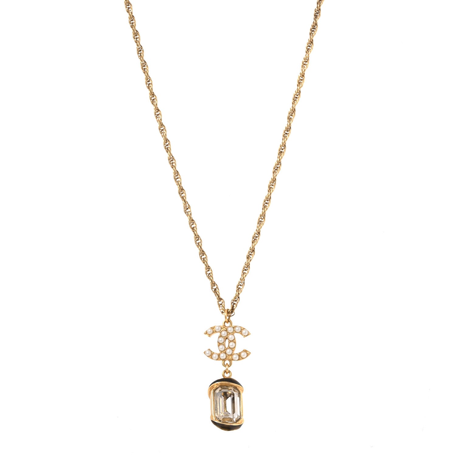 Chanel Pearl Crystal CC Pendant Necklace Gold 1 of 4