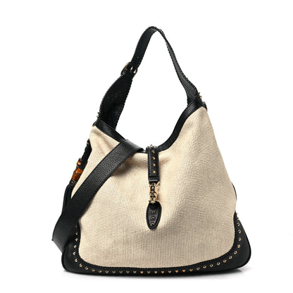Gucci Raffia New Jackie Large Shoulder Bag Black 1 of 8