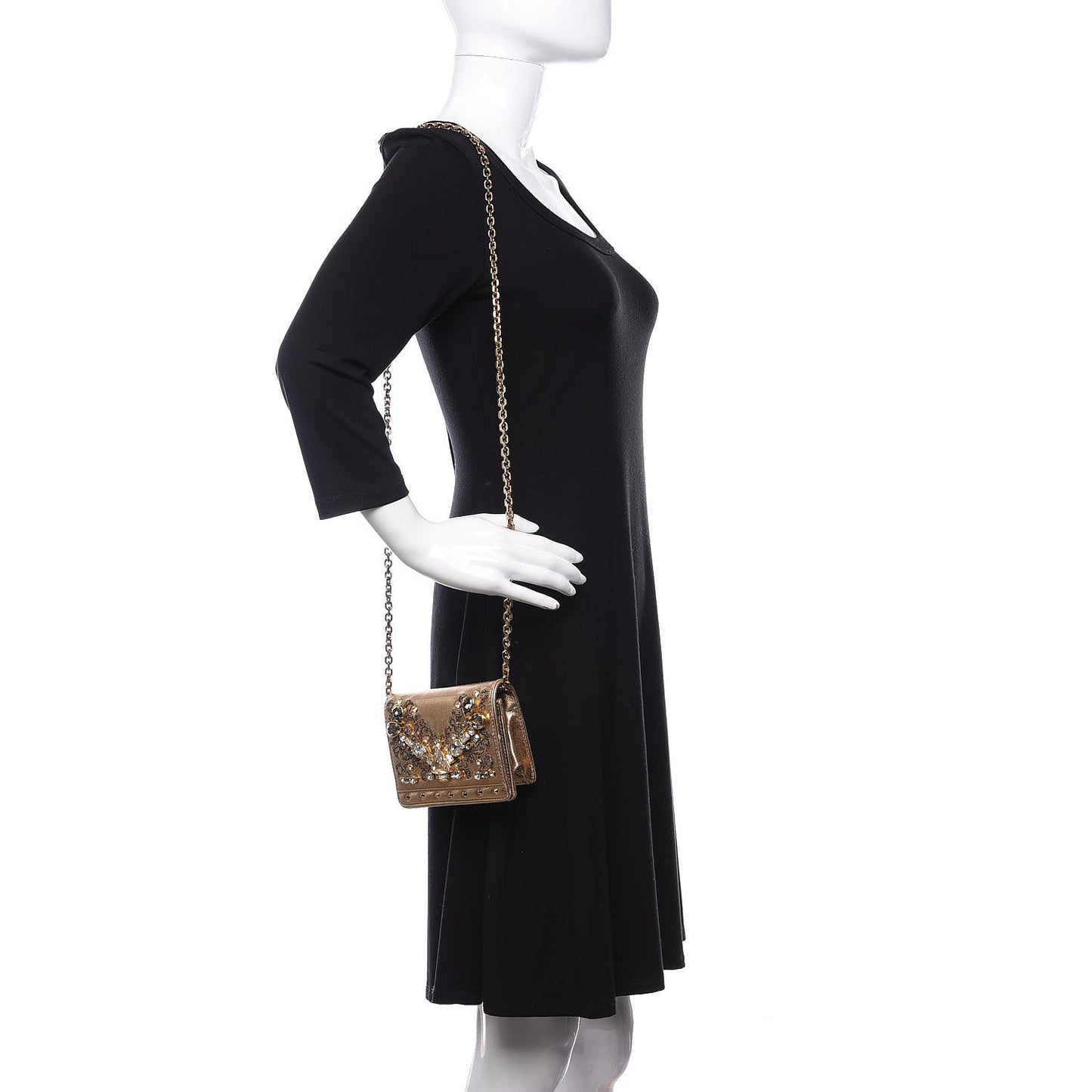 Metallic Calfskin Swarovski Crystal Romantic Chandelier Crossbody Clutch Gold