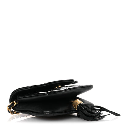 Chanel Crumpled Patent Lambskin Quilted Tassel Clutch With Chain Black 4 of 11