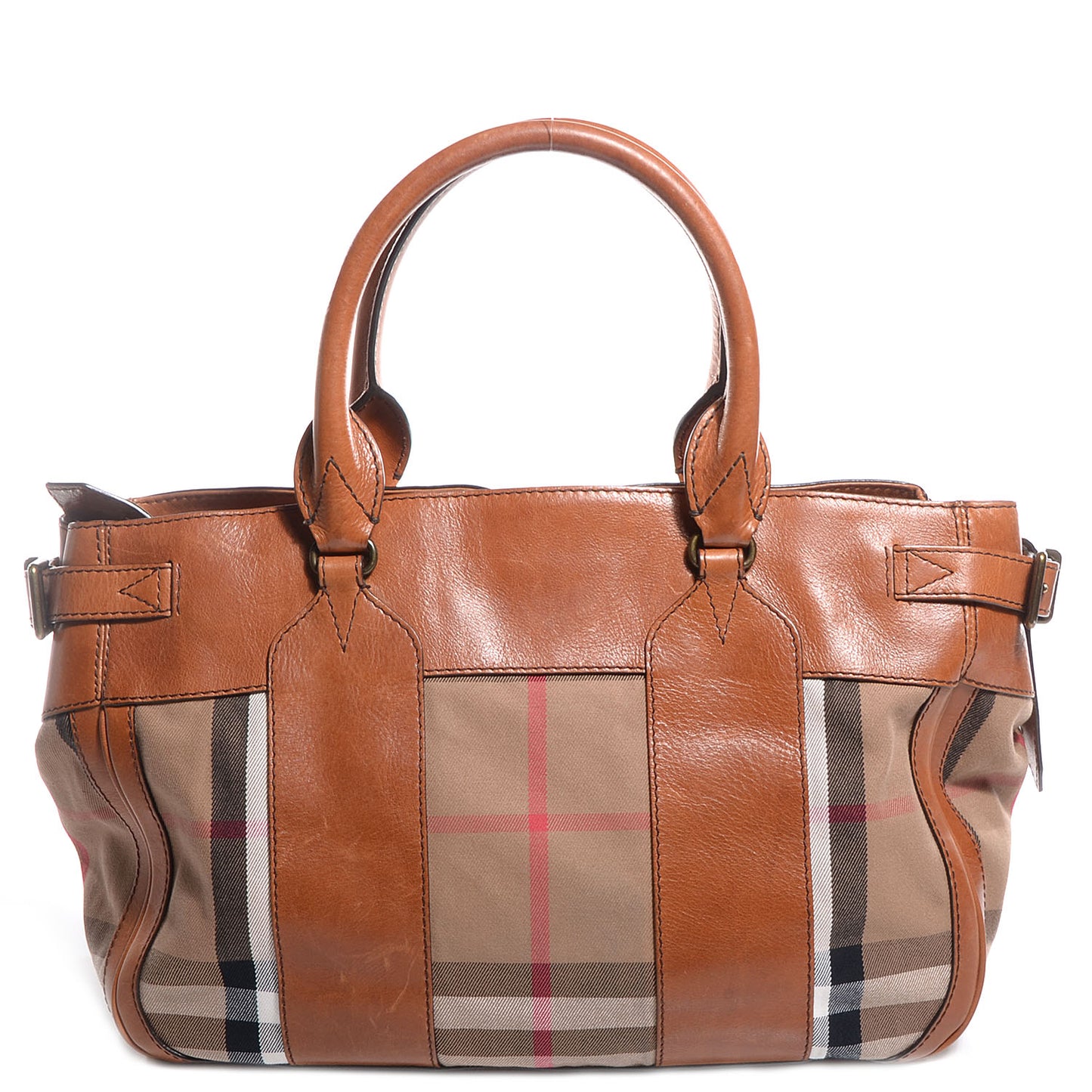 Vintage Washed Leather House Check Medium Chadwick Tote Saddle Brown