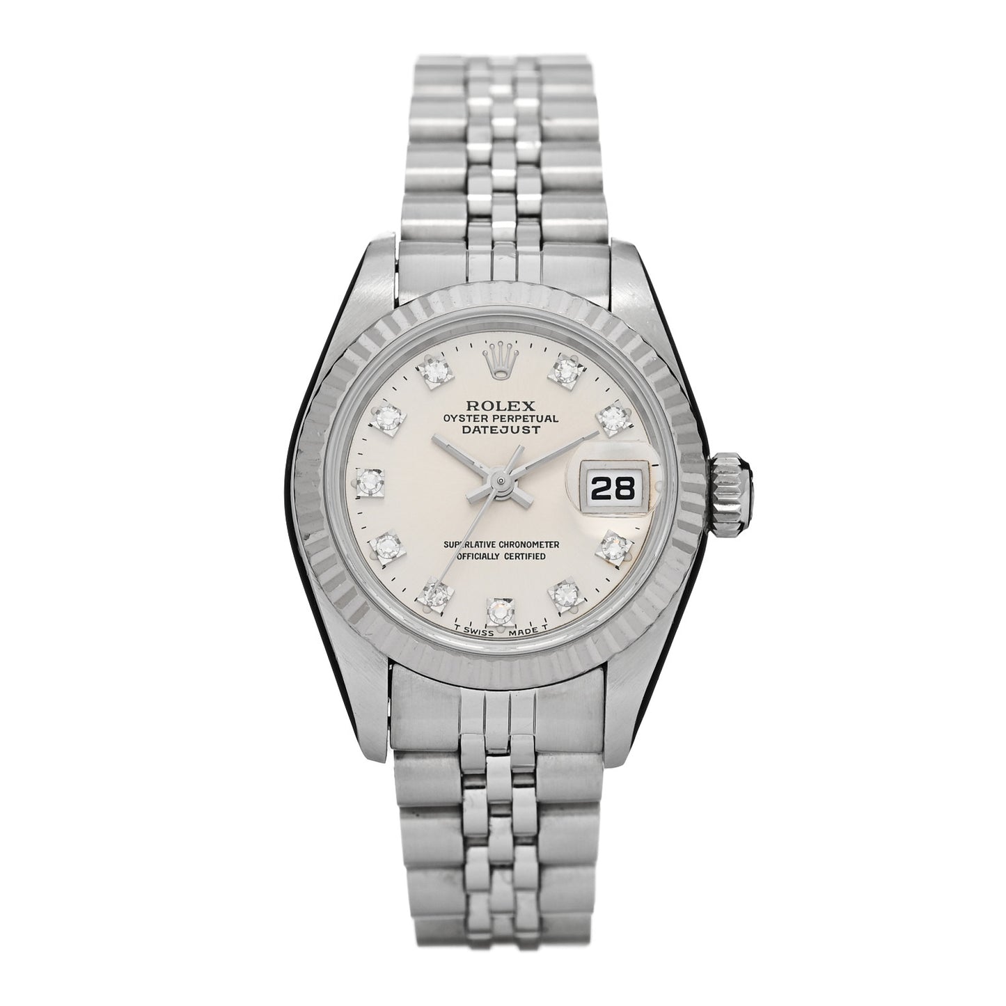 Stainless Steel 18K White Gold Diamond 26mm Oyster Perpetual Datejust Watch Silver 69174