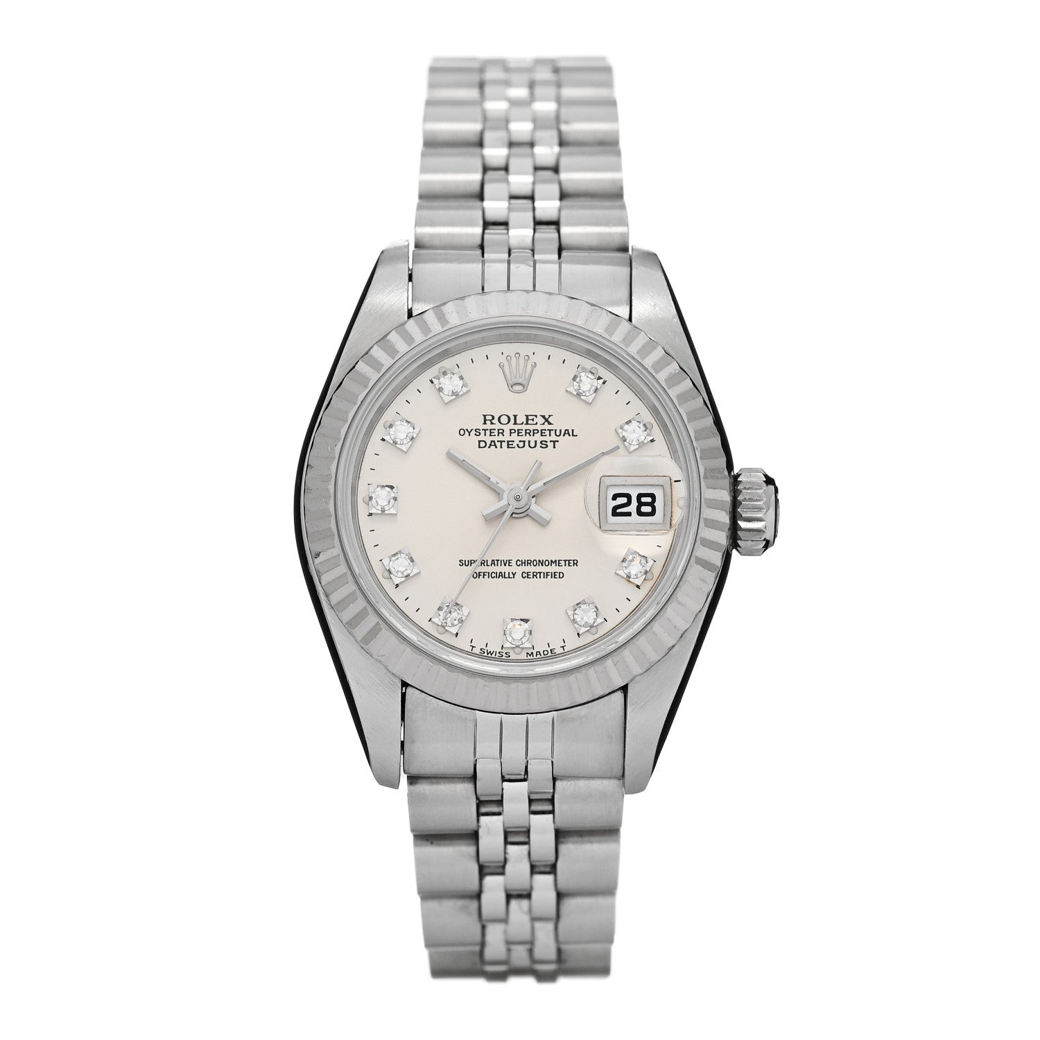 Rolex Stainless Steel 18K White Gold Diamond 26mm Oyster Perpetual Datejust Watch Silver 69174 1 of 5