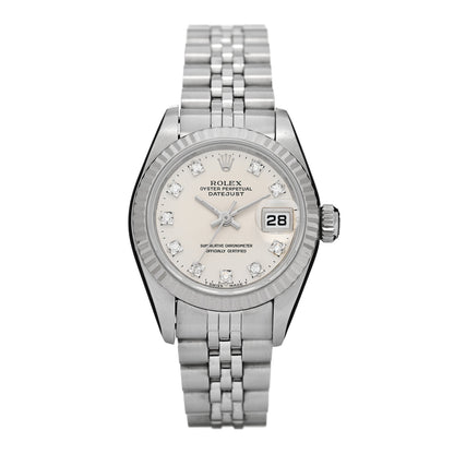 Rolex Stainless Steel 18K White Gold Diamond 26mm Oyster Perpetual Datejust Watch Silver 69174 1 of 5