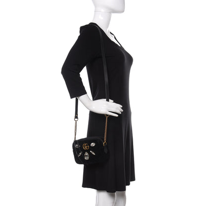 Gucci Velvet Matelasse Marquise Crystals Mini GG Marmont Chain Shoulder Bag Black 2 of 10