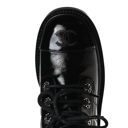 Chanel Shiny Calfskin Quilted Lace Up Combat Boots 35.5 Black 10 of 13