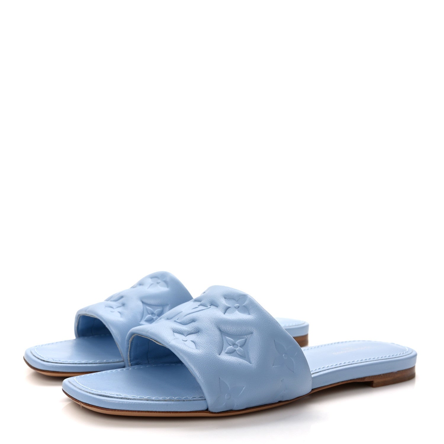 Louis Vuitton Lambskin Embossed Monogram Revival Flat Mules 37 Light Blue 3 of 8