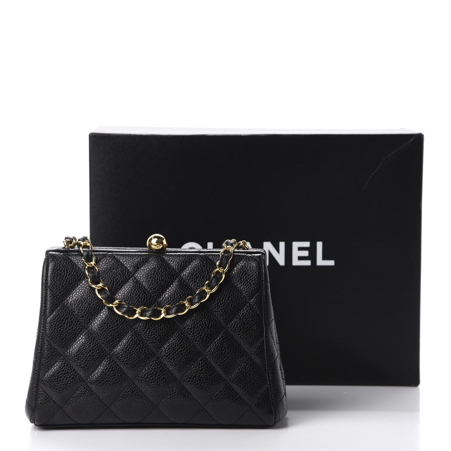 Caviar Quilted Frame Evening Bag Black