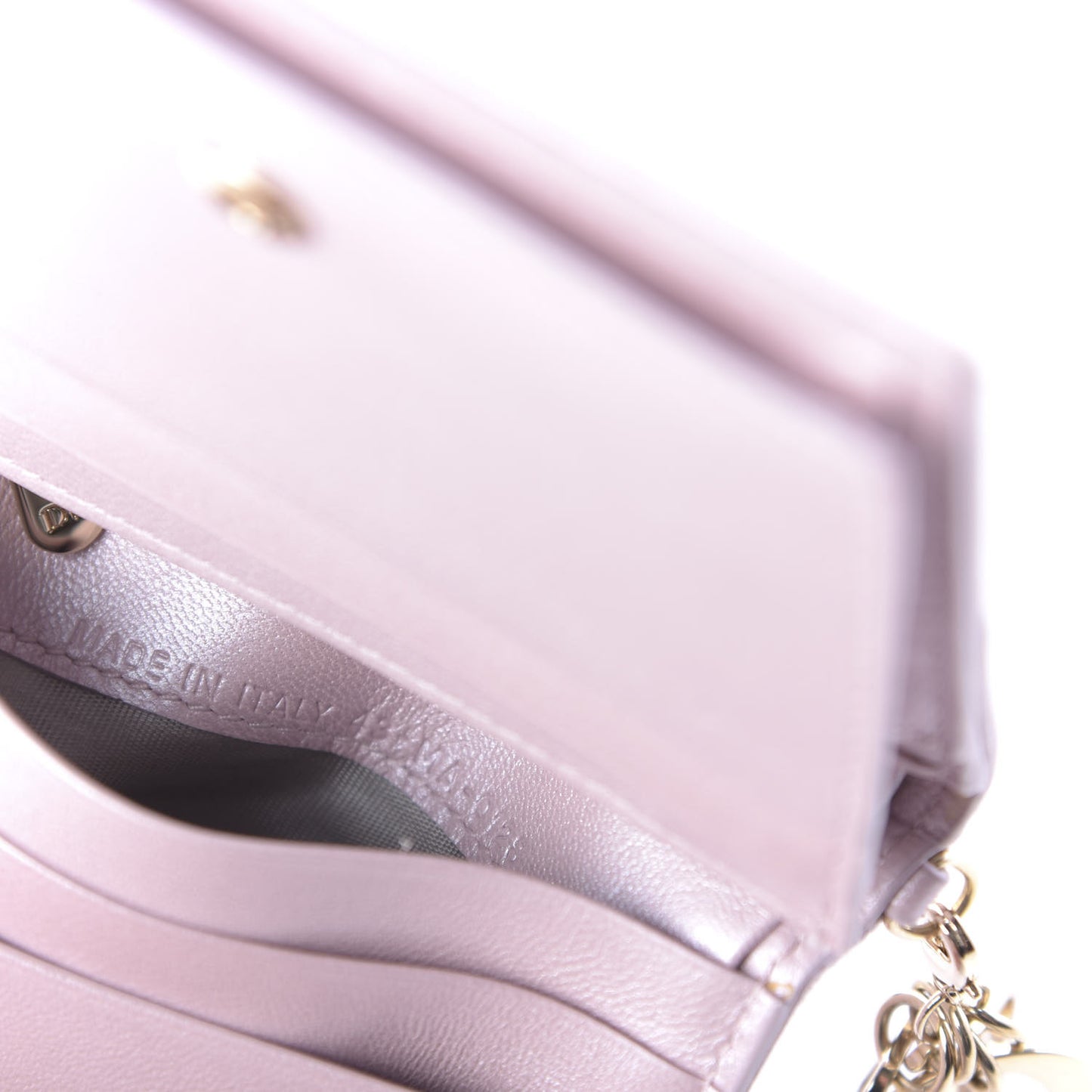 Metallic Lambskin Cannage Mini Lady Dior Wallet Lotus