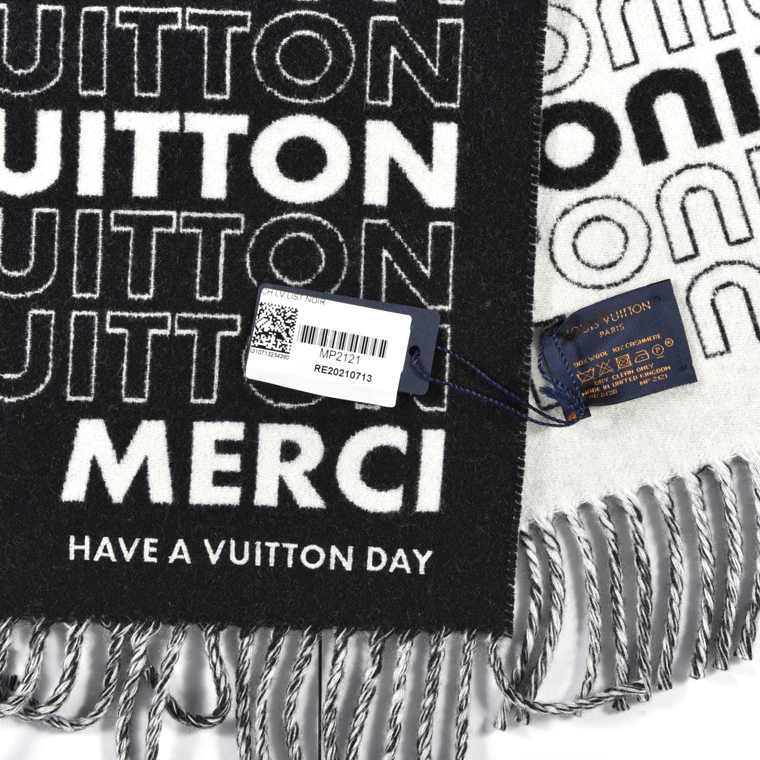 Louis Vuitton Wool Cashmere LV List City Scarf Black 3 of 3