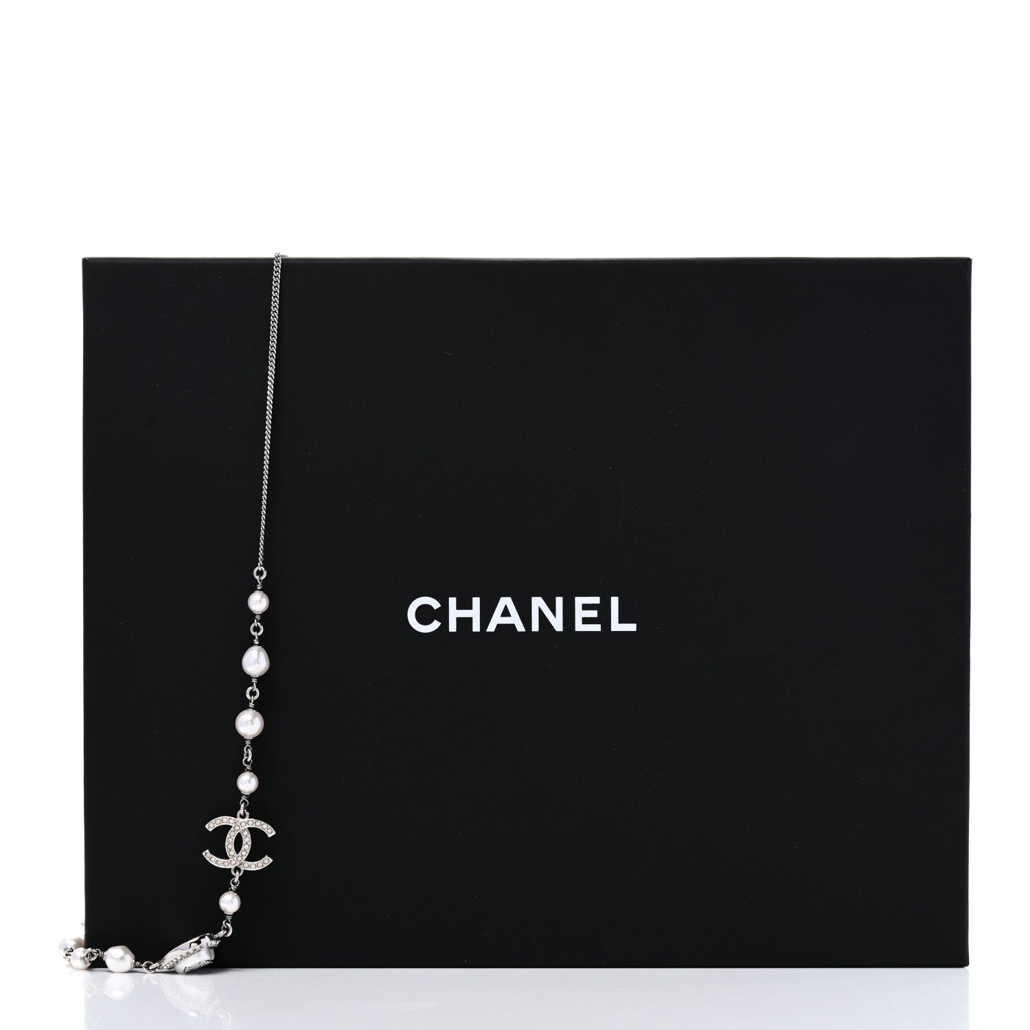 Chanel Pearl Crystal CC Heart Necklace Silver Pearly White 6 of 6