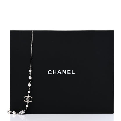 Chanel Pearl Crystal CC Heart Necklace Silver Pearly White 6 of 6