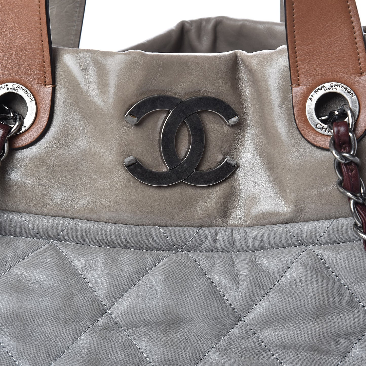 Iridescent Calfskin Quilted Large In The Mix Tote Grey