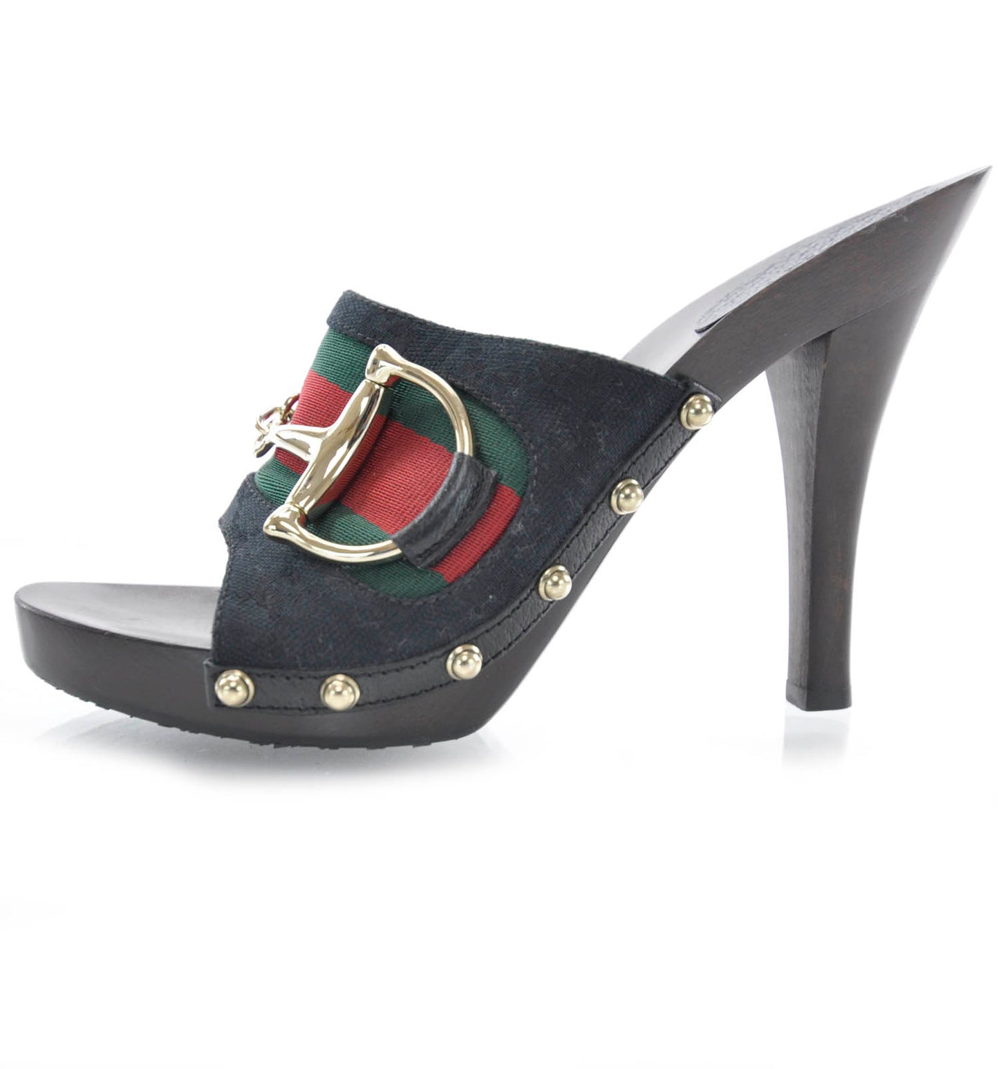 Monogram Wooden Horsebit Heels 8 Black