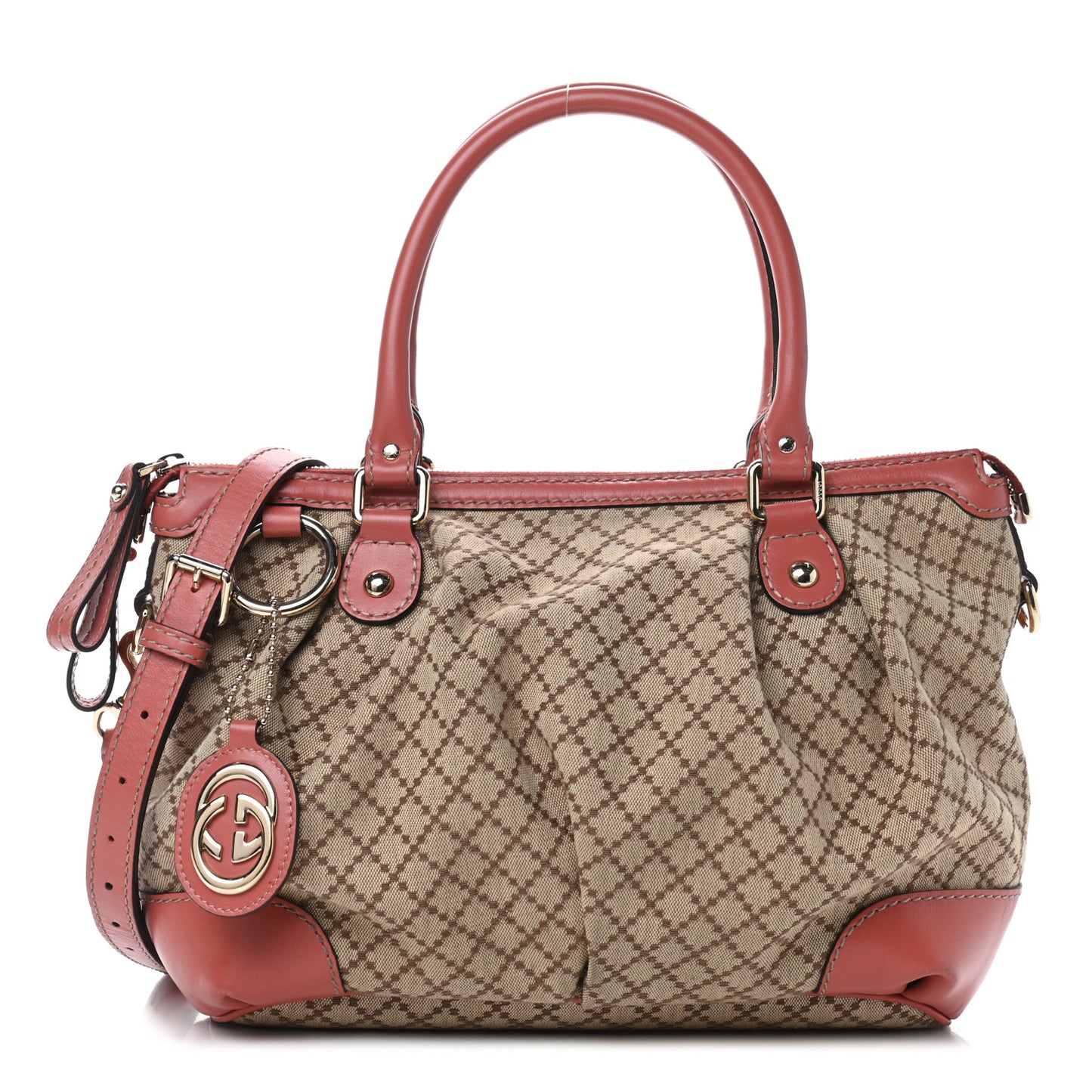 Diamante Medium Sukey Top Handle Bag Beige Coral