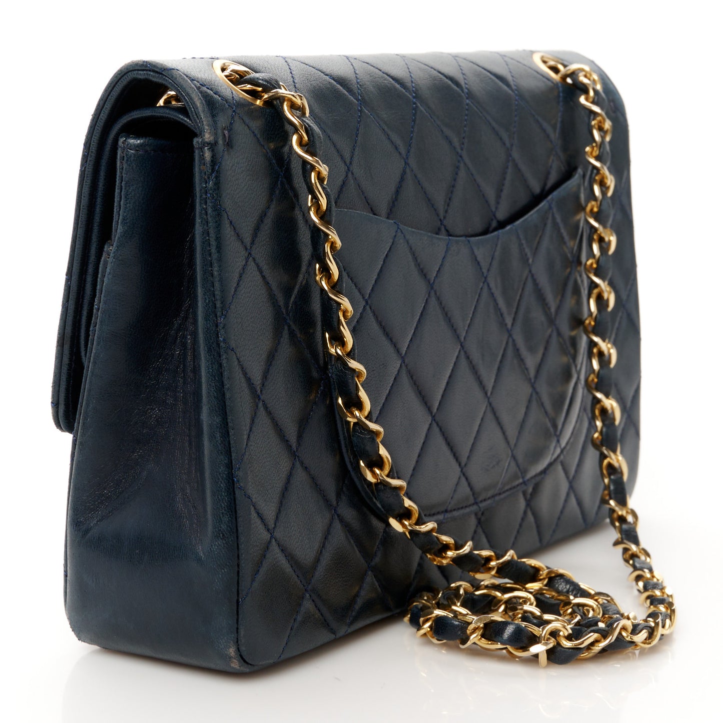 Lambskin Quilted Medium Double Flap Navy