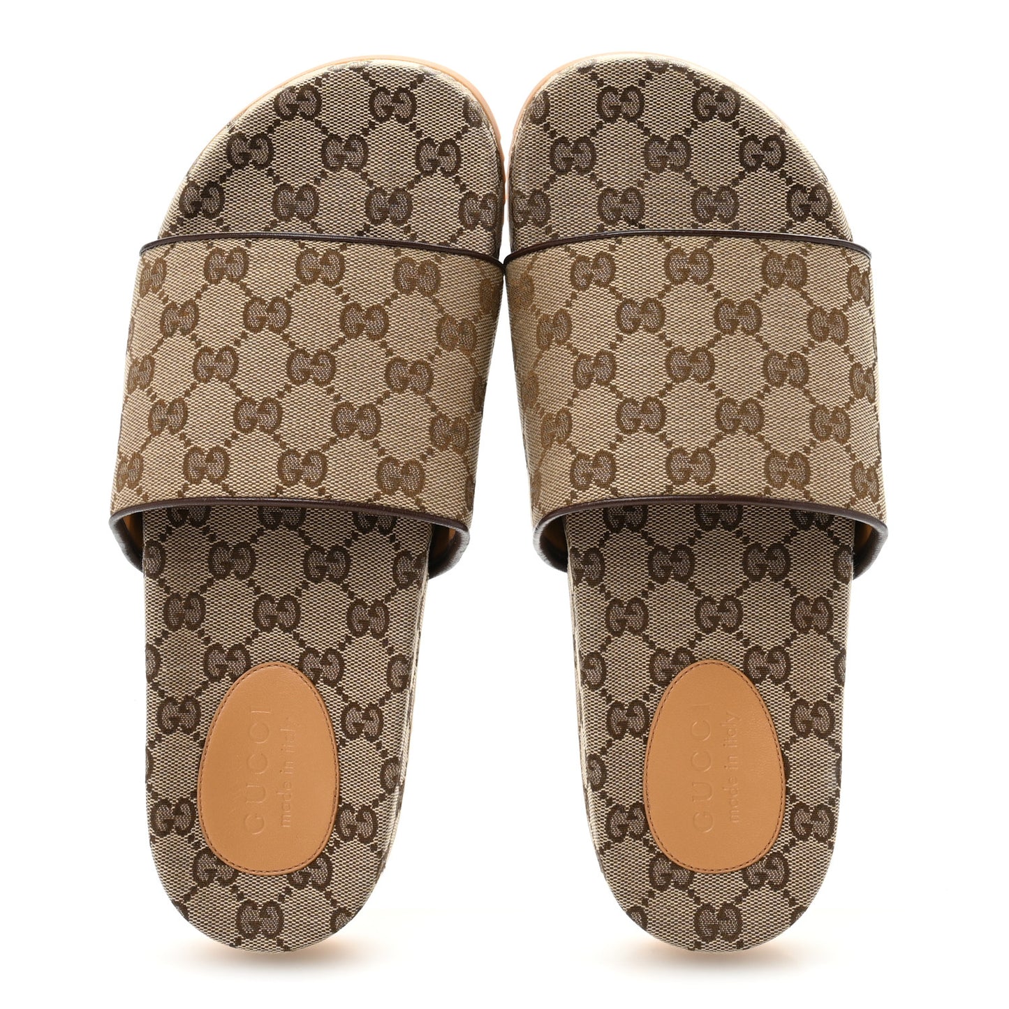 Canvas GG Monogram Mens Slide Sandals 9 Beige