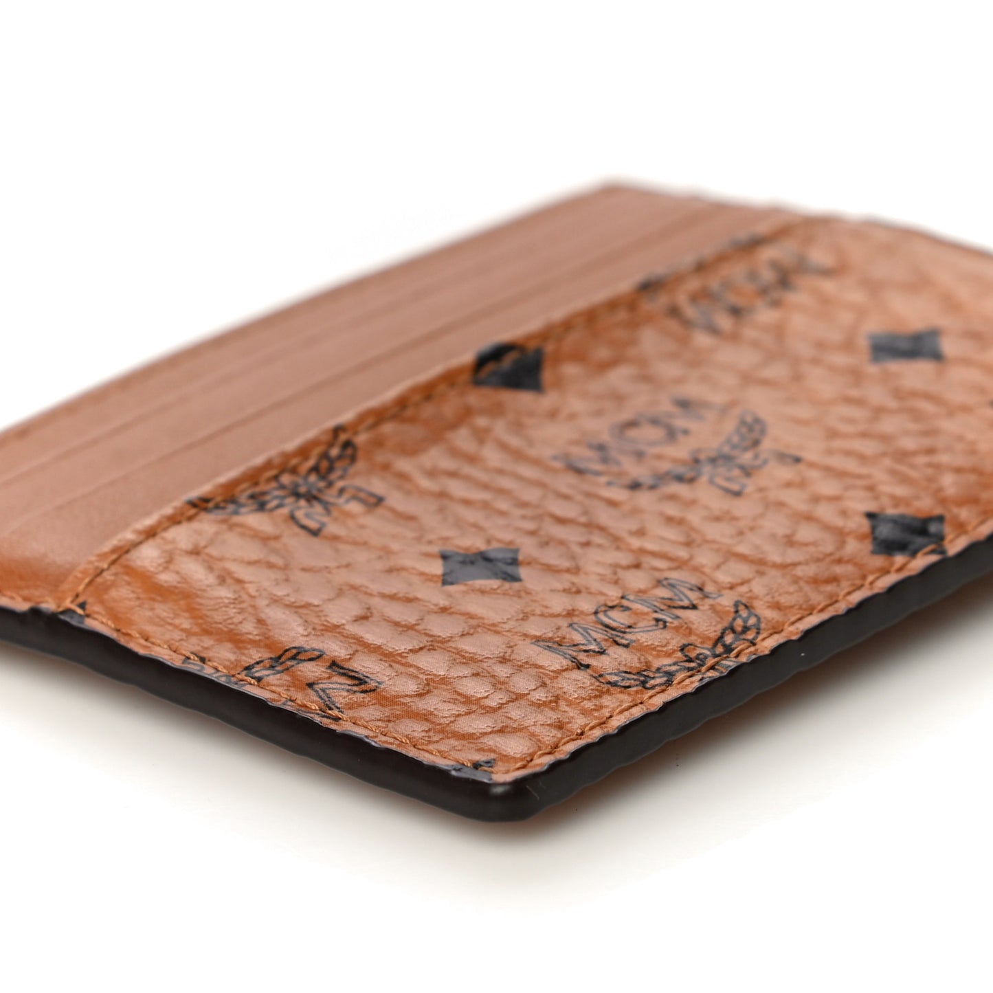 Calfskin Visetos Card Holder Money Clip Cognac