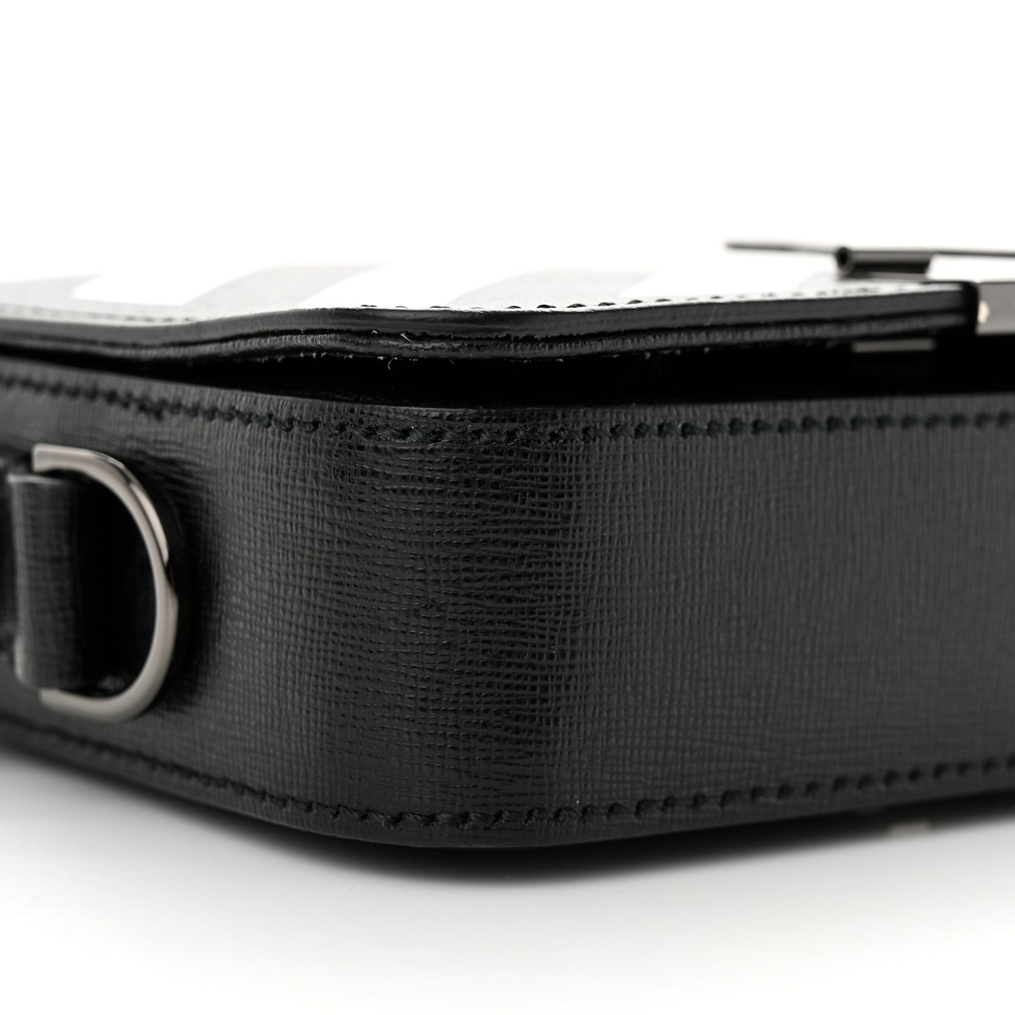 Saffiano Striped Mini Diag Binder Clip Bag Black White Indus