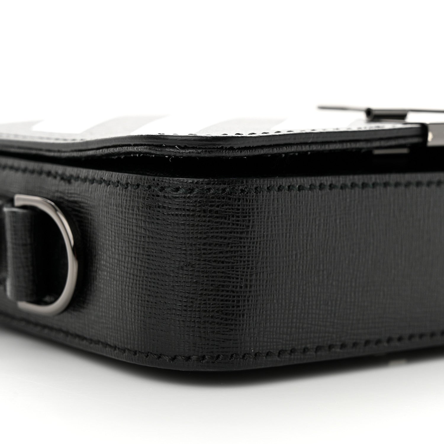 Off-White Saffiano Striped Mini Diag Binder Clip Bag Black White Indus 9 of 11