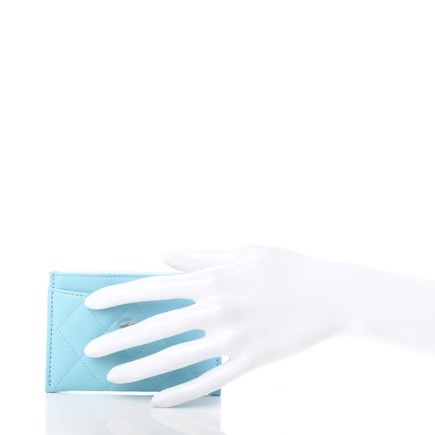 Lambskin Quilted Card Holder Neon Blue