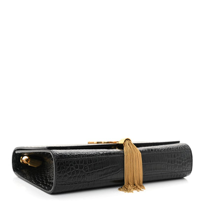 Saint Laurent Calfskin Crocodile Embossed Medium Classic Monogram Kate Tassel Satchel Blue Sapphire 4 of 8