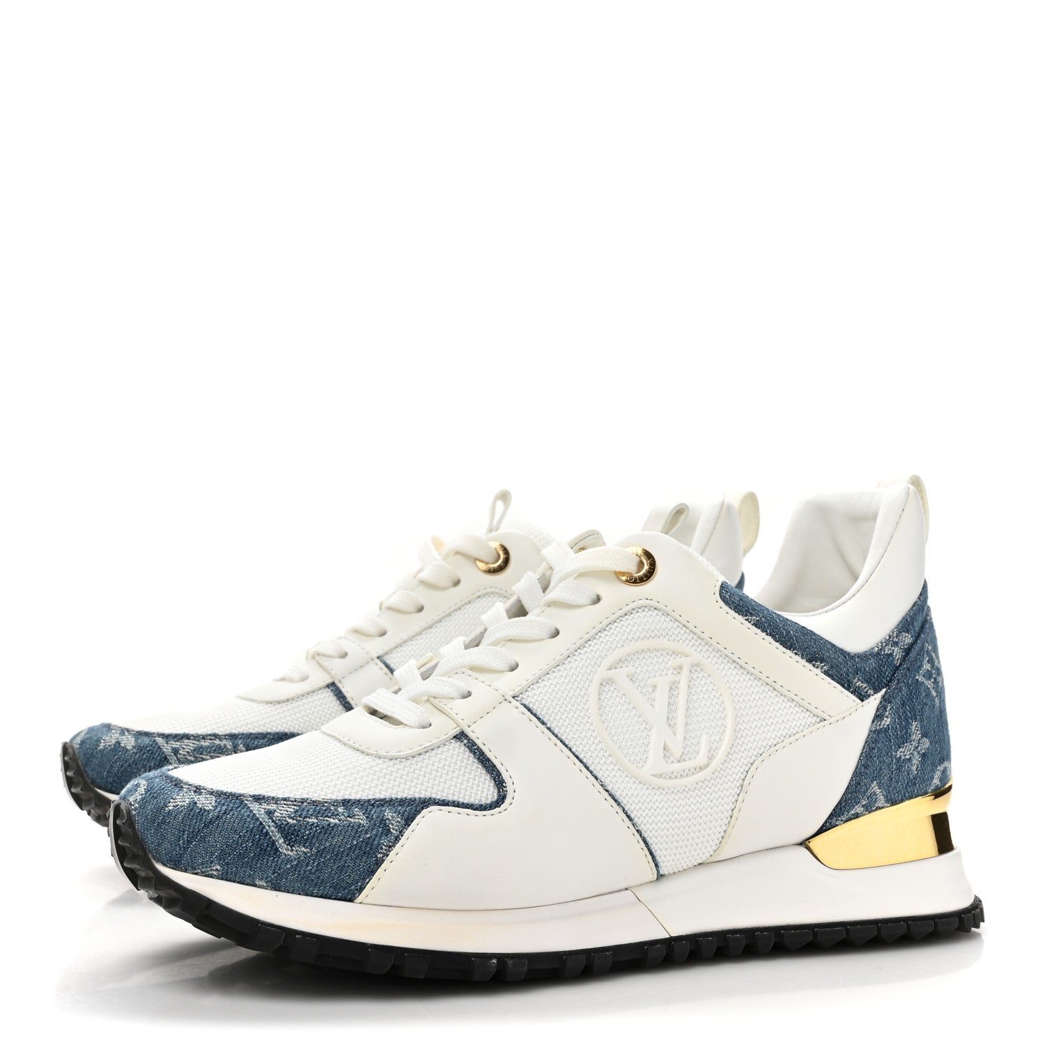 Louis Vuitton Calfskin Monogram Denim Run Away Sneakers 37.5 White 3 of 11