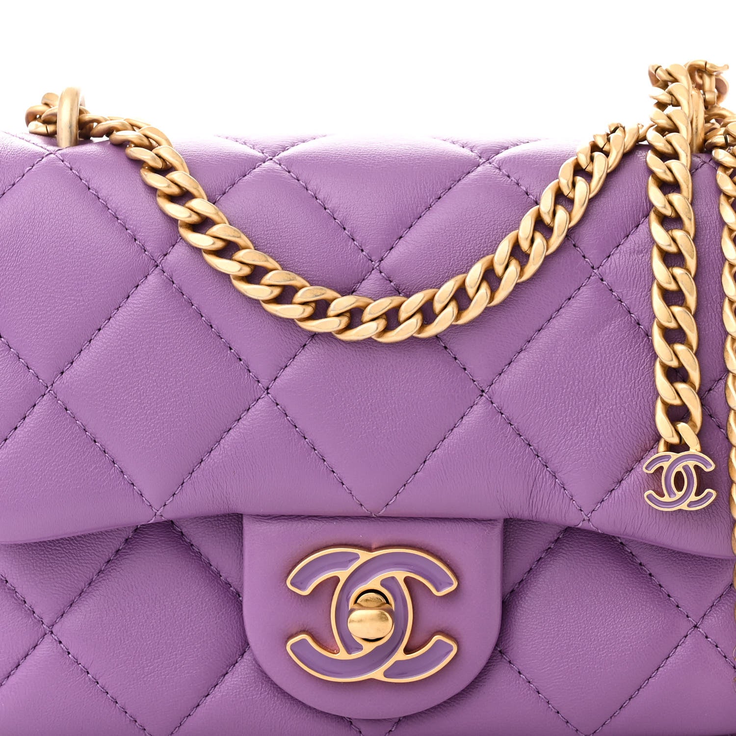 Chanel Lambskin Enamel Quilted Mini Pending CC Square Flap Purple 8 of 10