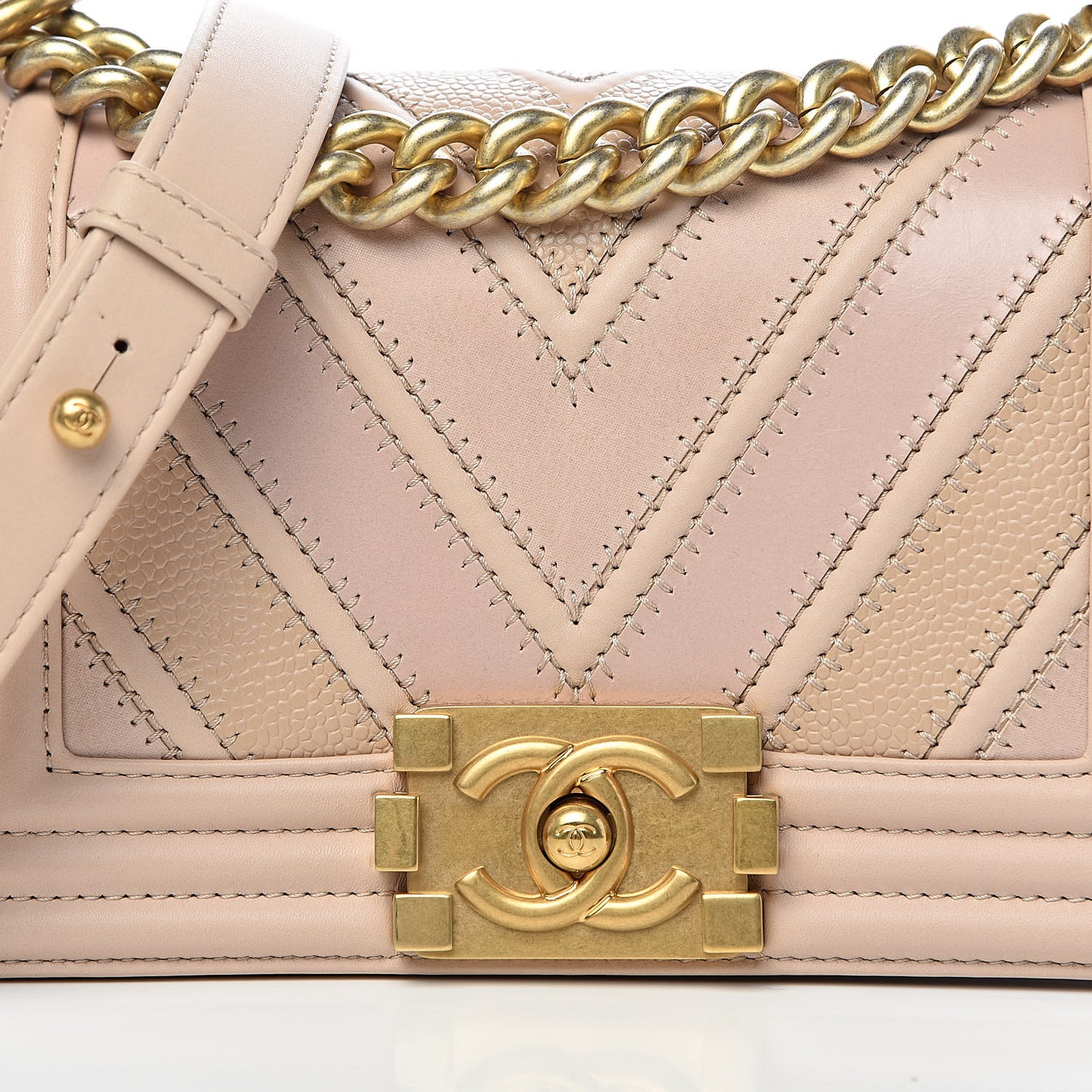 Caviar Suede Calfskin Chevron Quilted Small Boy Flap Light Pink
