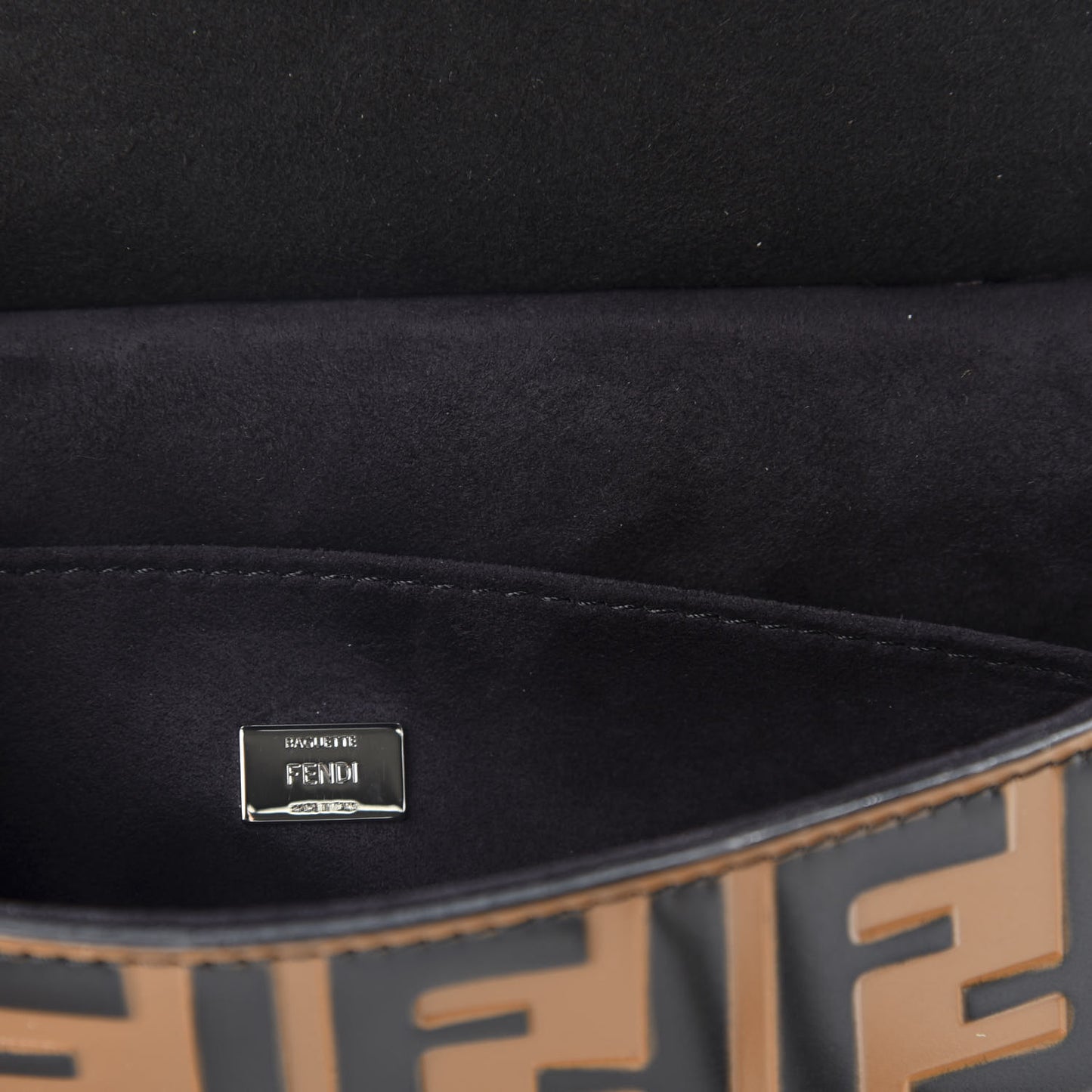 Vitello Dolce F is Fendi FF Embossed Micro Double Baguette Tobacco Black