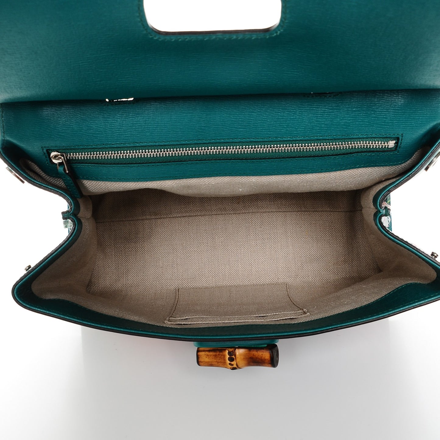 Shangai Calfskin Blooms Print Medium Bamboo Daily Top Handle Bag Clear Bright Emerald Multicolor