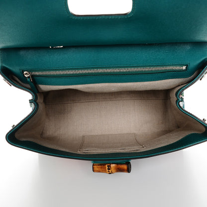 Gucci Shangai Calfskin Blooms Print Medium Bamboo Daily Top Handle Bag Clear Bright Emerald Multicolor 5 of 7