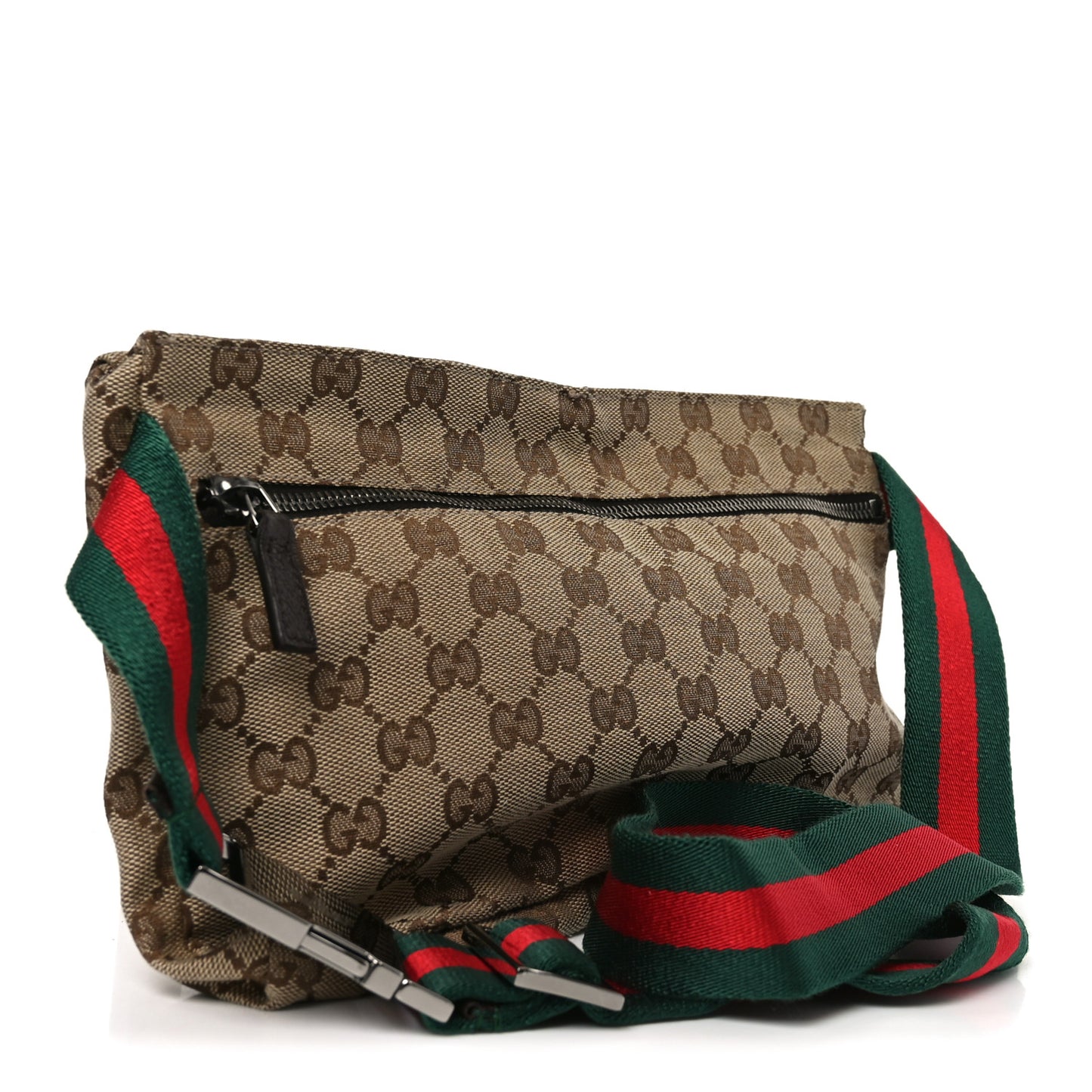 GG Monogram Web Double Pocket Belt Bag Dark Brown