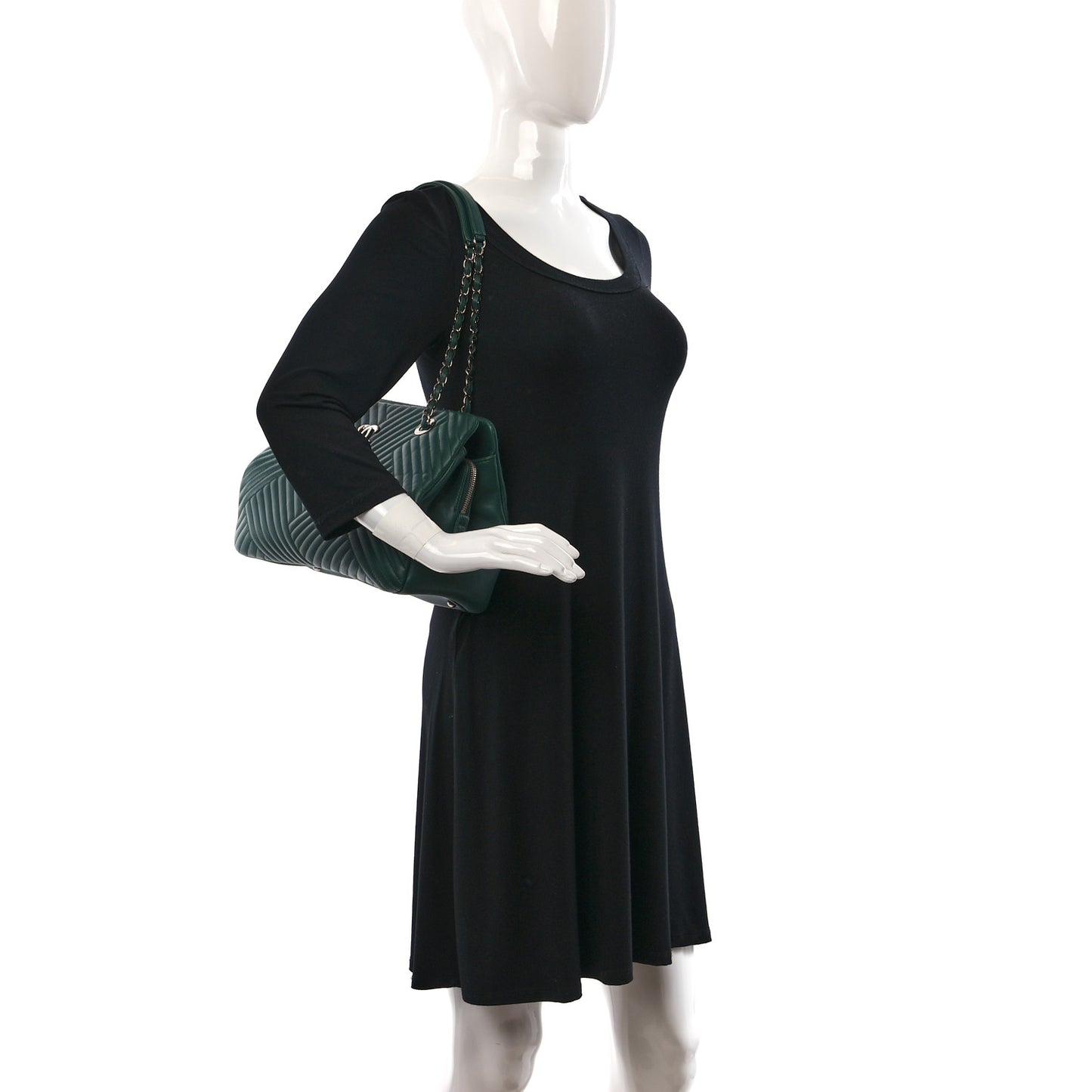 Lambskin Quilted CC Crossing Shopping Tote Green