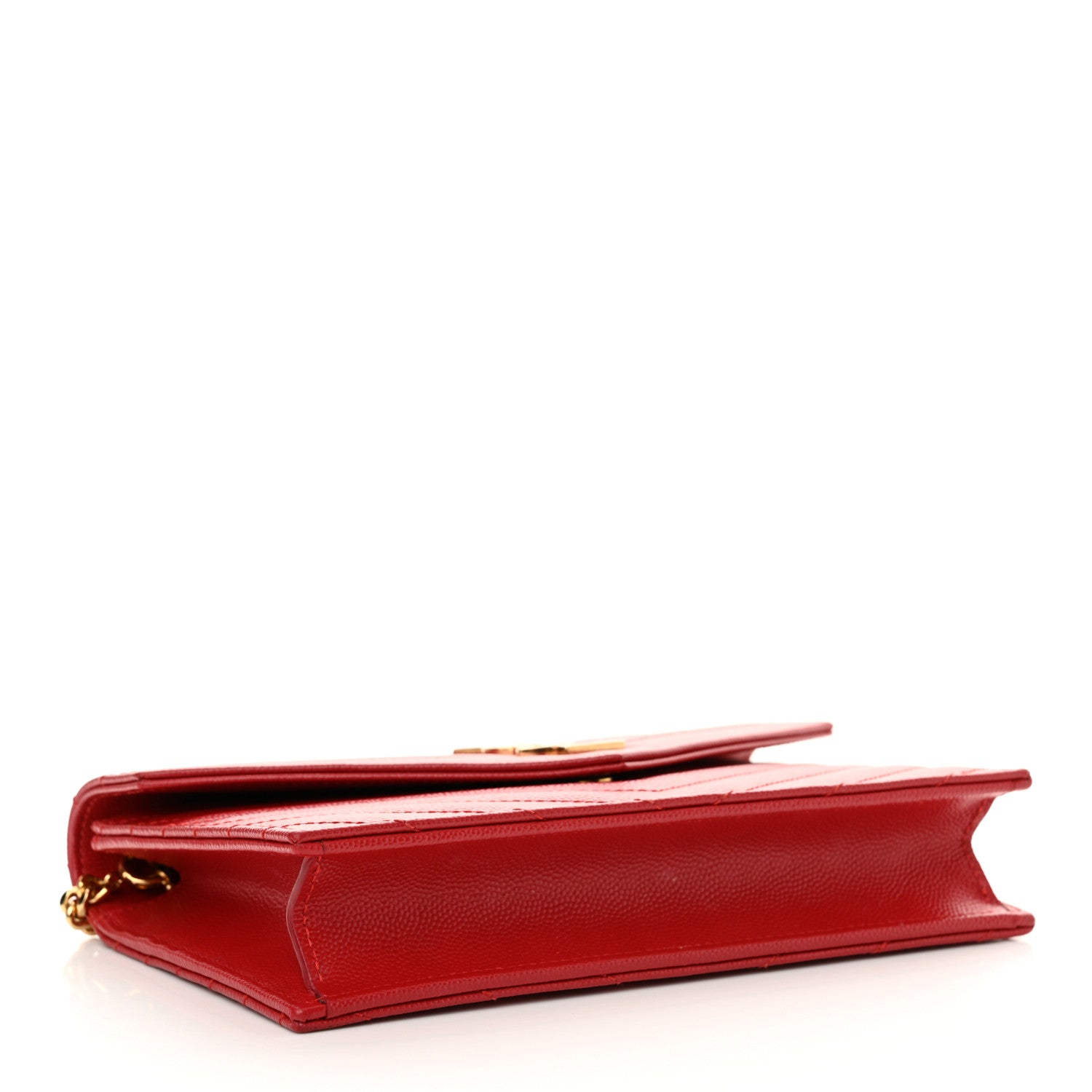 Saint Laurent Grain De Poudre Matelasse Chevron Monogram Envelope Chain Wallet  New Red 4 of 14