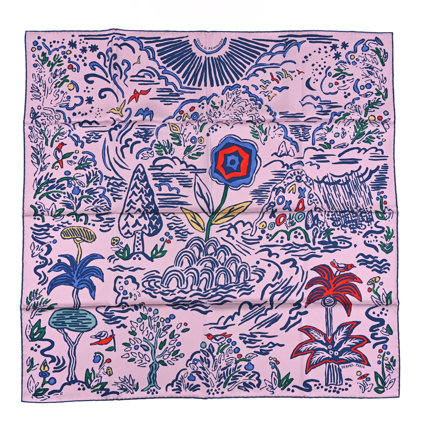 Silk Isola Di Primavera Scarf 90 Rose Fane Marine