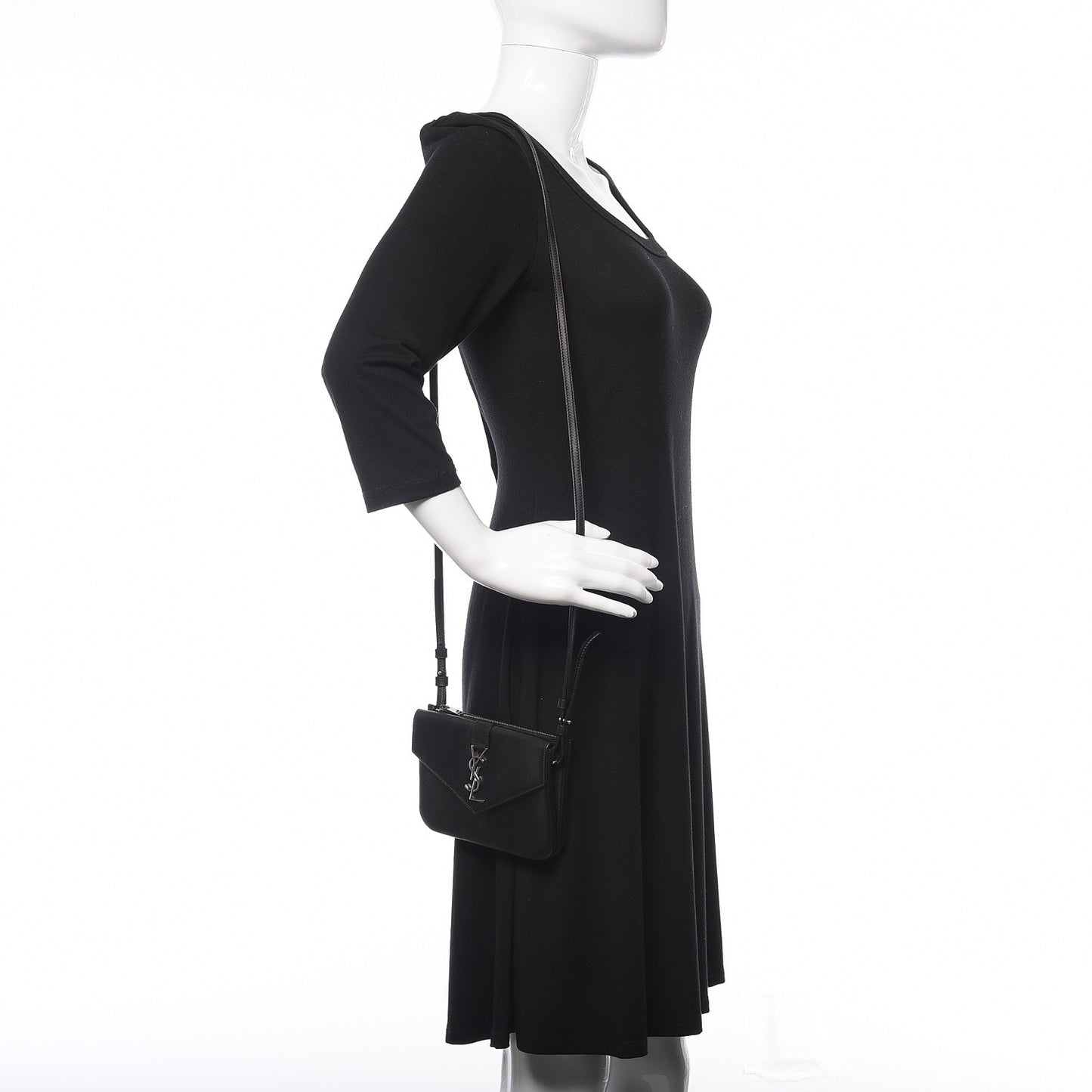 Calfskin Monogram Tri Pocket Crossbody Bag Black