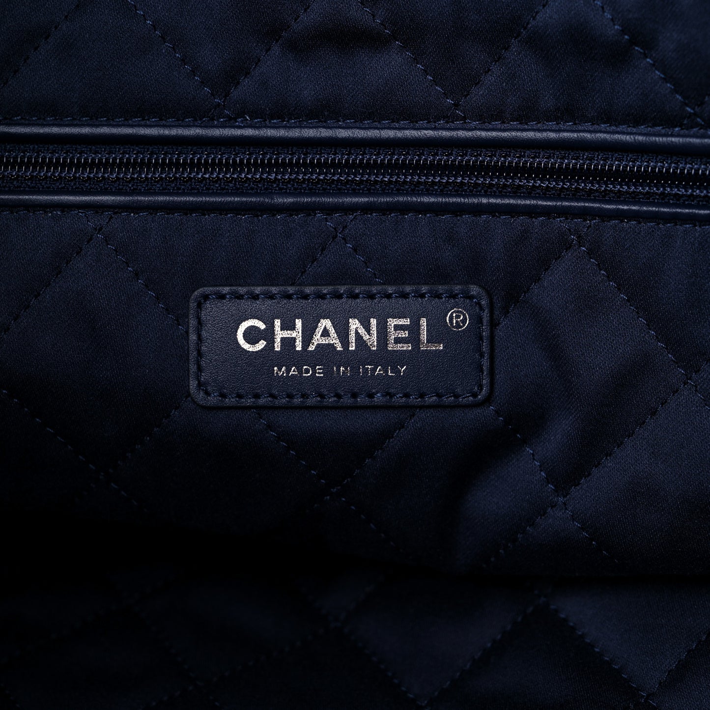 Metallic Calfskin Quilted Small Chanel 22 Navy Blue