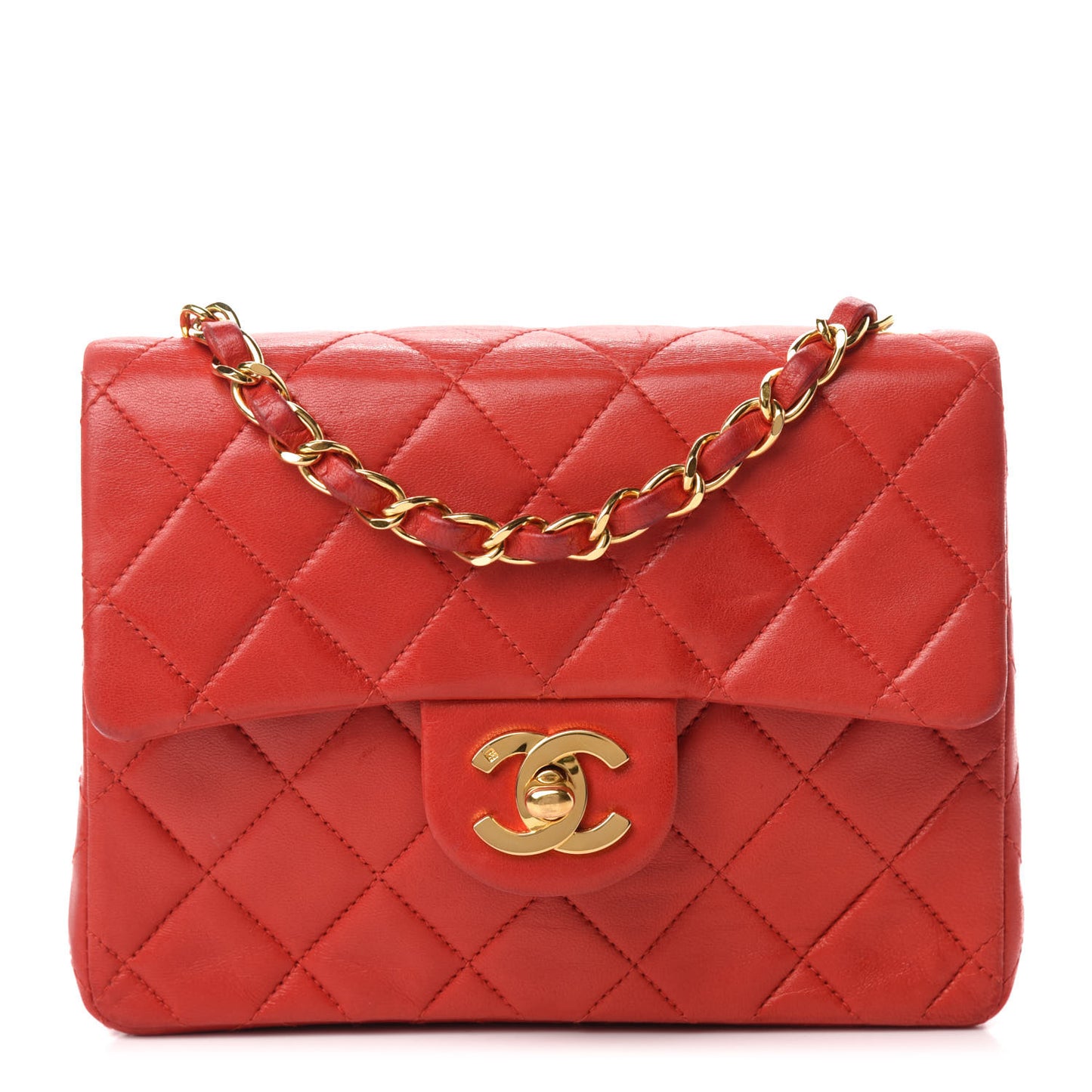 Lambskin Quilted Mini Square Flap Red