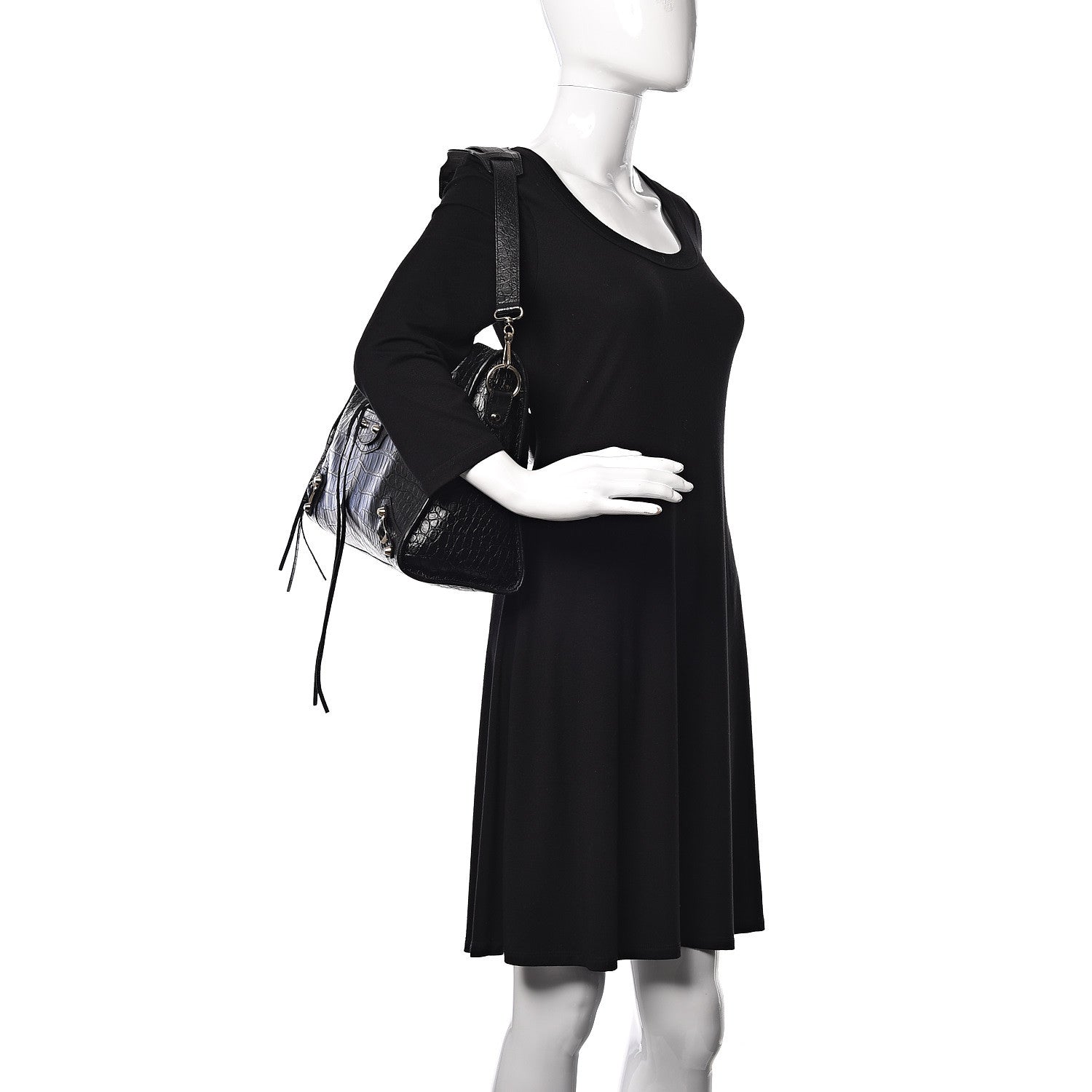 Balenciaga Calfskin Crocodile Embossed Classic Hardware City Black 2 of 17