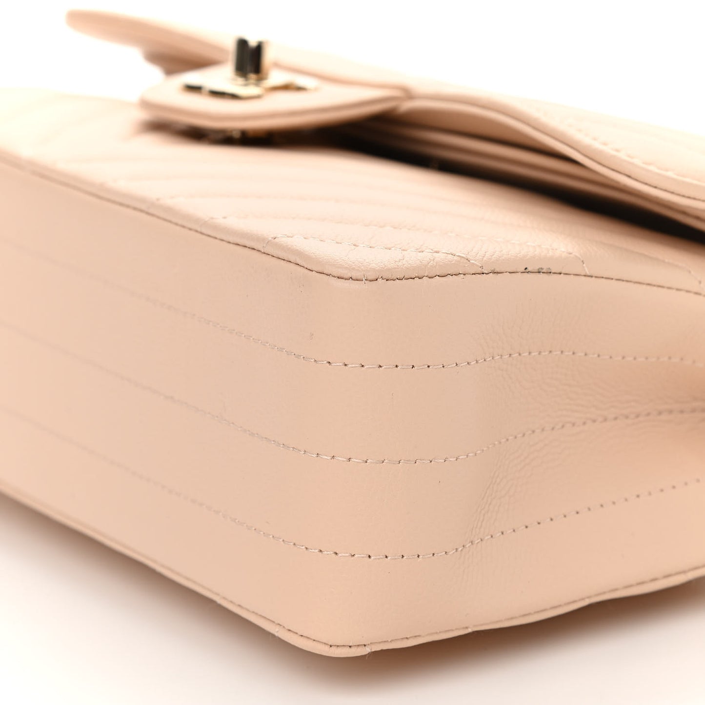 Caviar Chevron Quilted Small Double Flap Beige