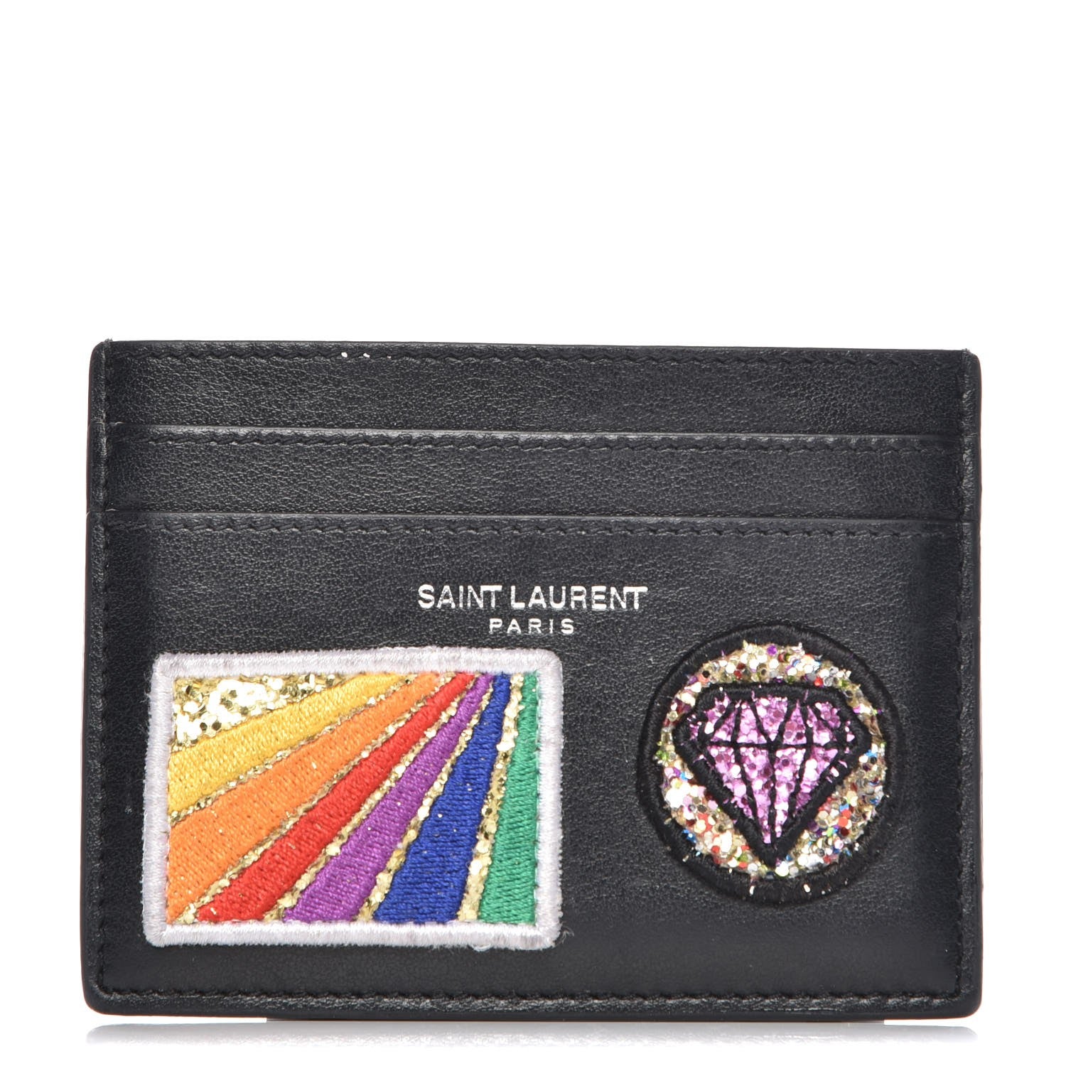 Saint Laurent Calfskin Multi Patch Credit Card Case Black 1 of 7