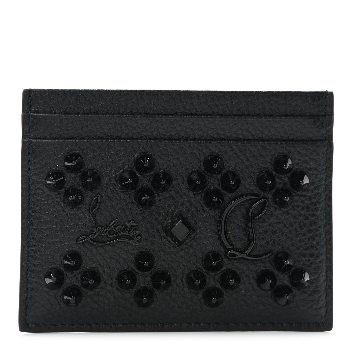 Calfskin Kios Studded Card Holder Black