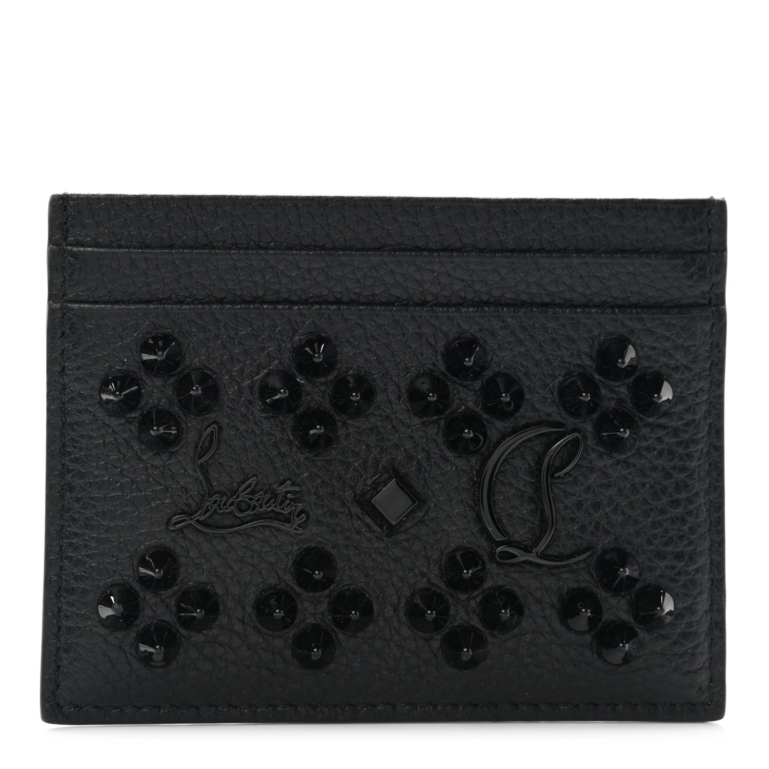 Christian Louboutin Calfskin Kios Studded Card Holder Black 1 of 6