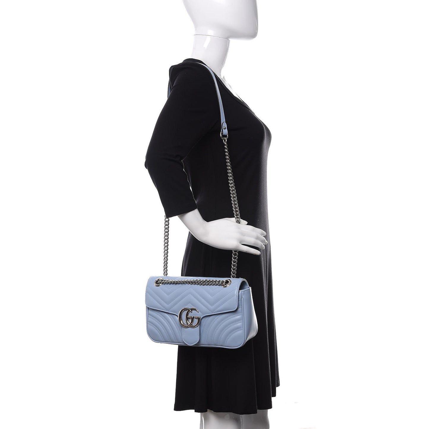 Calfskin Matelasse Small GG Marmont Shoulder Bag Porcelain Light Blue