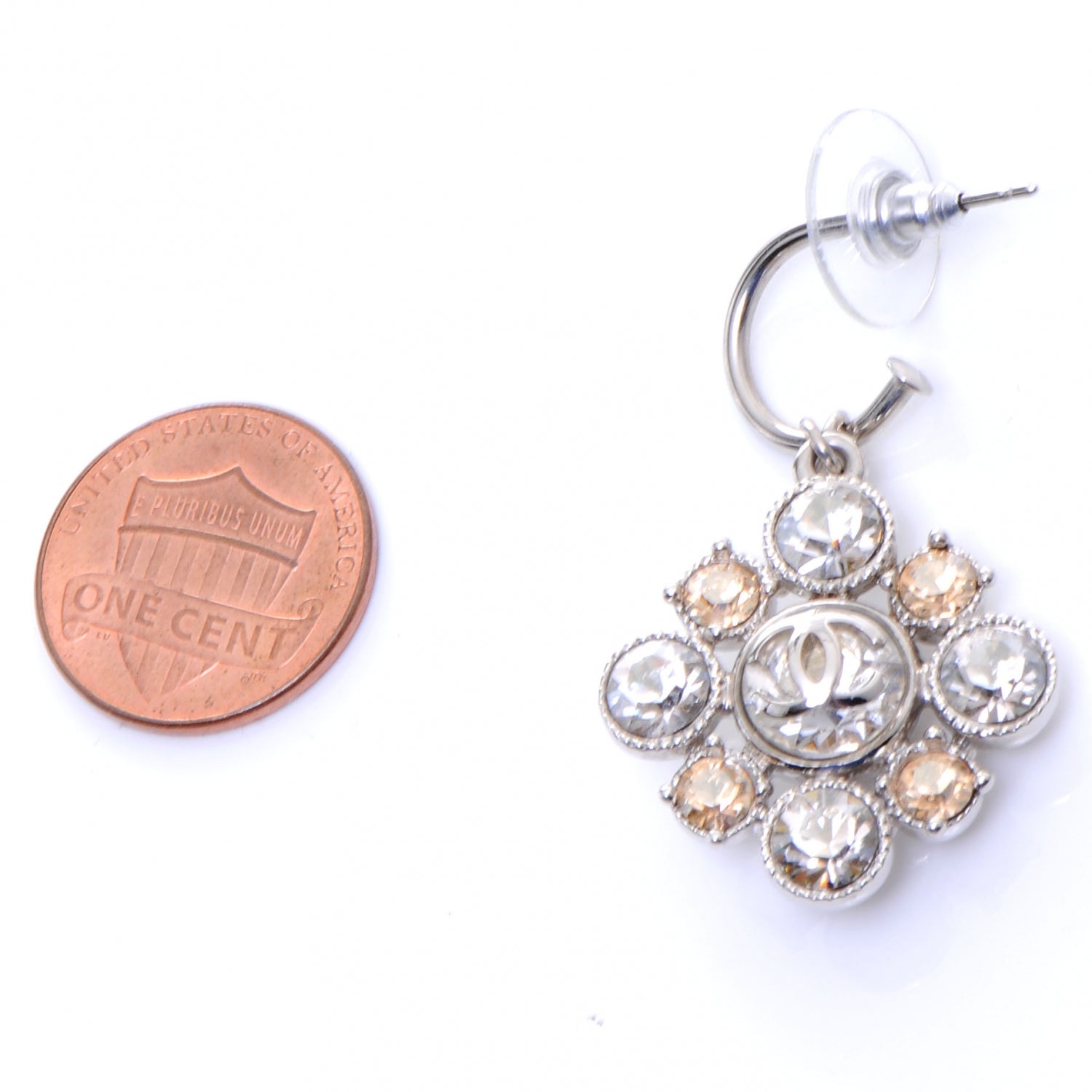 Chanel Crystal CC Earrings Silver 2 of 5
