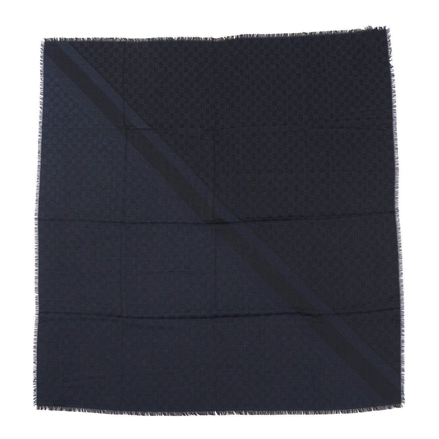 Gucci Wool Silk Monogram GGWeb Fringe Shawl Navy Black 1 of 4