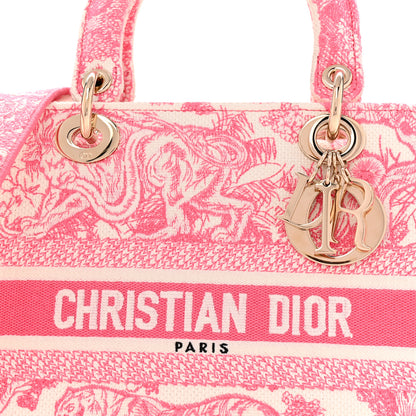 Christian Dior Canvas Toile De Jouy Reverse Embroidered Medium Lady D-Lite Fluorescent Pink 8 of 10