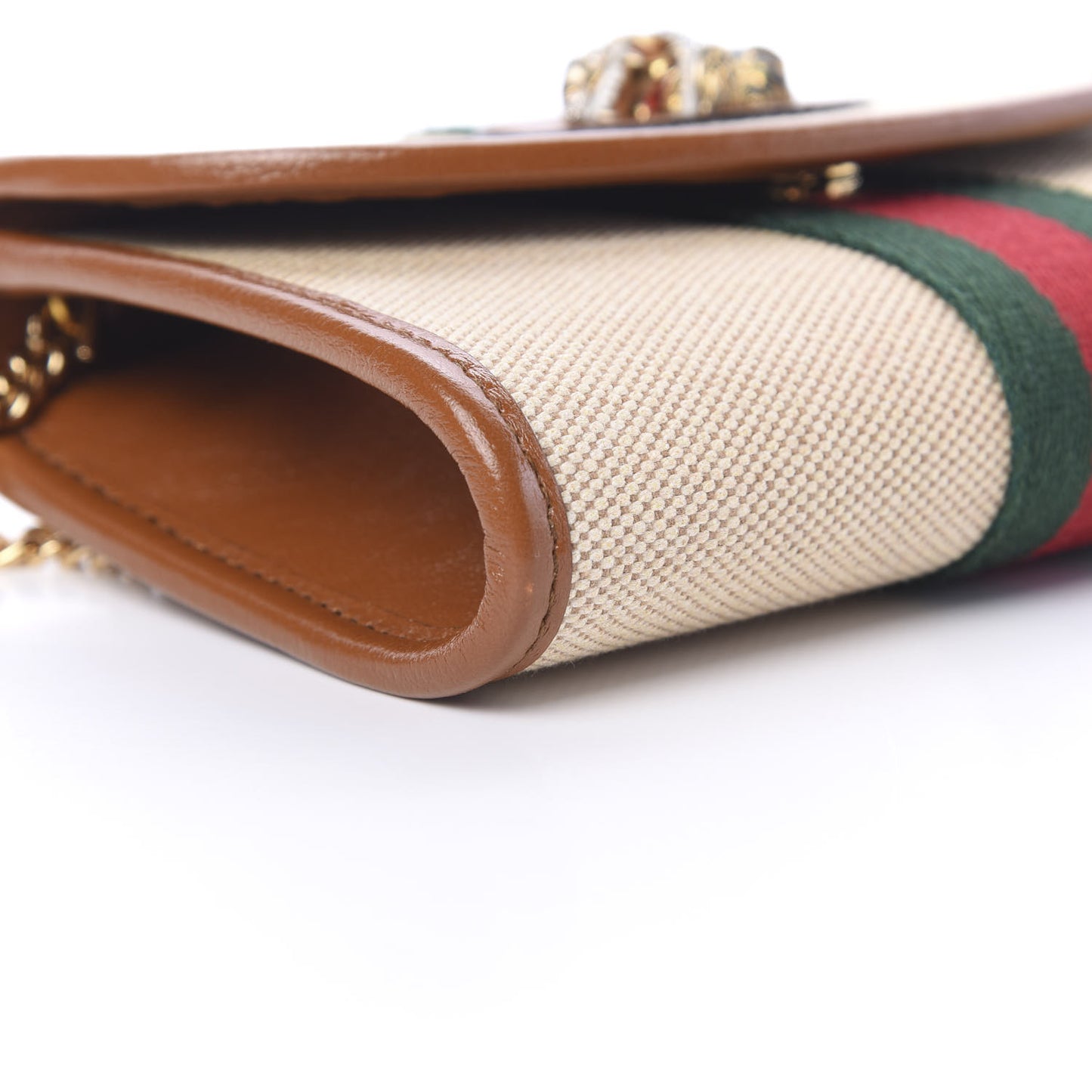 Vintage Canvas Calfskin Web Mini Rajah Slim Flap Shoulder Bag Sand Light Cuir