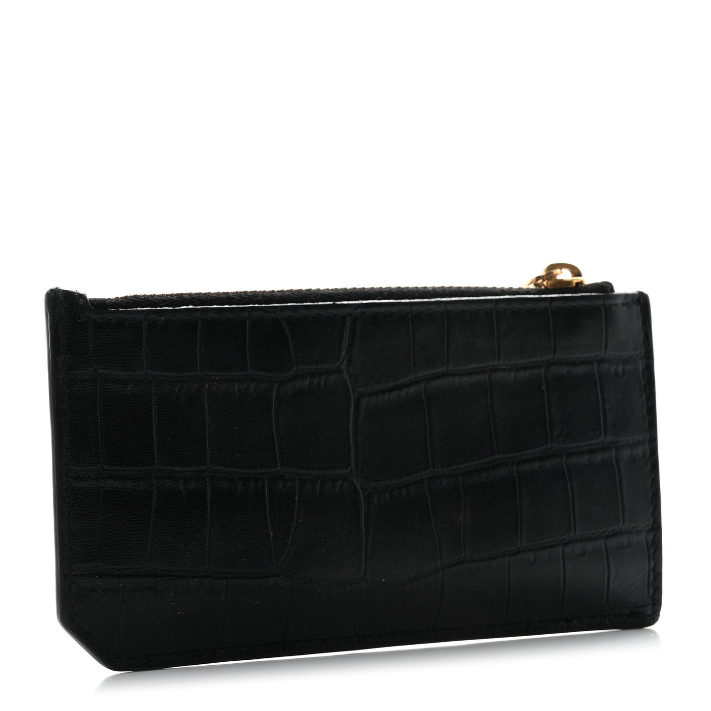 Calfskin Crocodile Embossed 5 Fragments Zip Pouch Card Holder Black